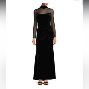 Eliza J Mock Neck Mesh/ Velvet Gown